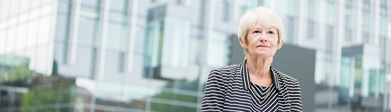 University President and Vice Chancellor Dame Nancy Rothwell stood outside University buildings