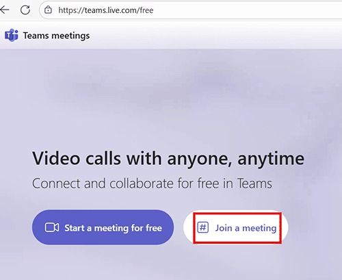 Screen shot of the Microsoft Teams facility for joining an online meeting.