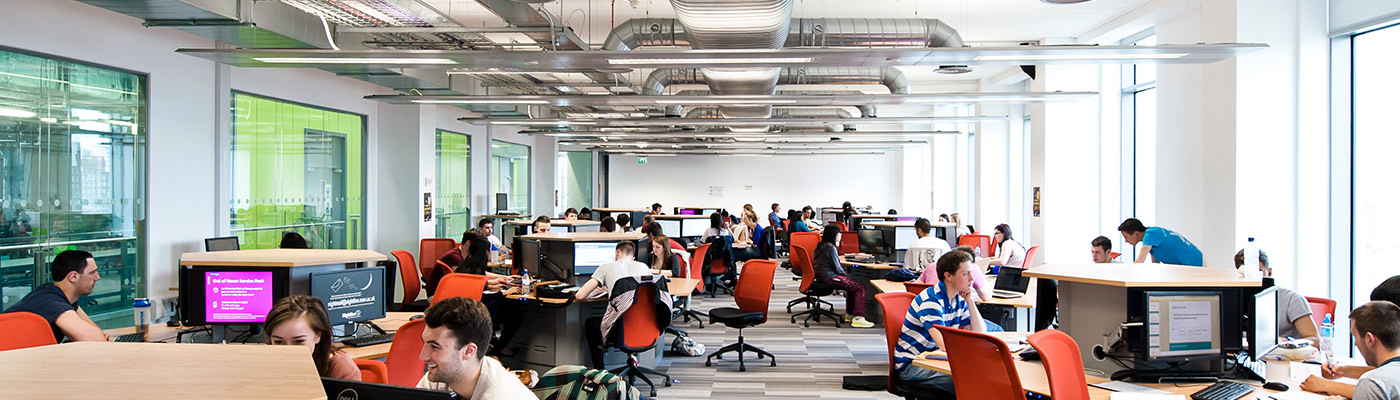 Student in a computer cluster in The Mill